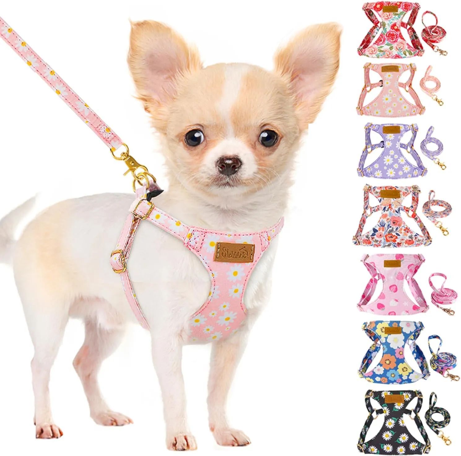 Lukovee Puppy Harness and Leash Set, No Pull Adjustable Lightweight Soft Suede Pet Harness Vest with Snap Buckle for Puppy Small and Medium Size Dog (Pink-S)