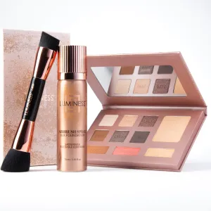 LUMINESS Face Time All In One Makeup Kit - Includes Face Palette, Airbrush Foundation, and Makeup Brush - Long-Wearing, Silky, Soft, Easy to Blend, 3-PC Make Up Set (16 - Light Rich)