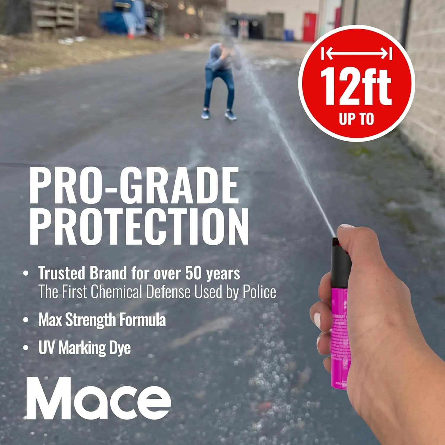 Mace Full Size Twist Lock Pepper Spray, 0.75 oz, 12 Feet Range, Max Strength 10% OC Formula, Long Lasting UV Dye, Leakproof Design, Self Defense Pepper Spray for Women & Men