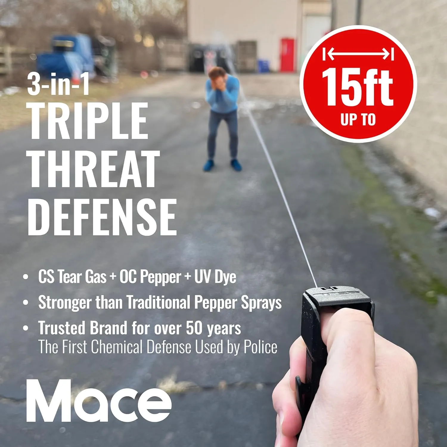 Mace Triple Action Pepper Spray for Personal Protection, Choose from Pocket Model, Personal Model, or Police Model, 3-in-1 Formula (Pepper Spray, Tear Gas, UV Dye), Self-Defense Spray for Women & Men