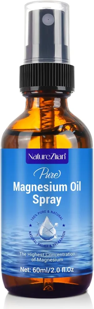 Magnesium Oil Spray - Magnesium Oil for feet - 100% Pure Magnesium Oil Spray Organic Natural Magnesium Spray - Nourish The Skin - Easy to Absorb and Use - Glass Bottle 2 fl oz (1pcs)