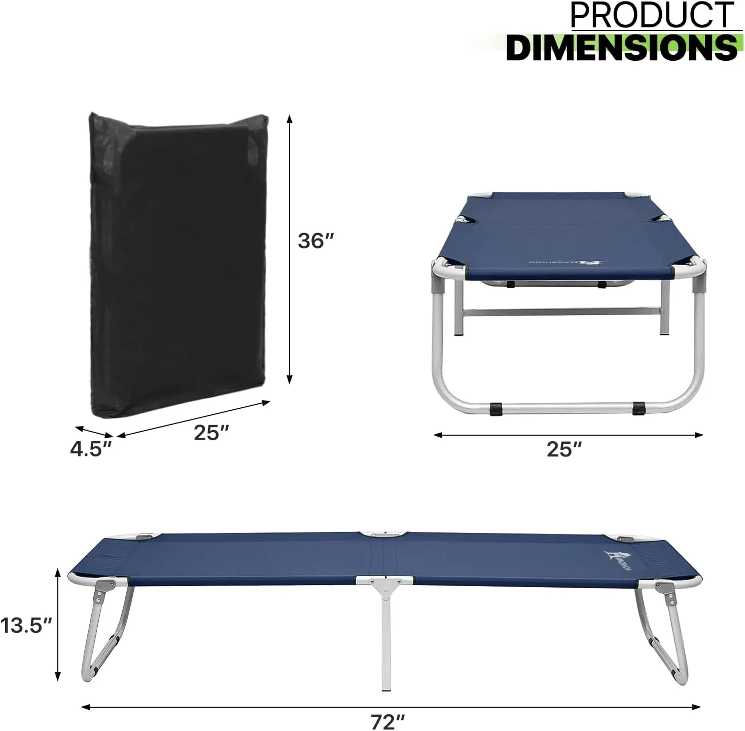 Magshion Portable Military Fold Up Camping Bed Cot   Free Storage Bag- 7 Colors