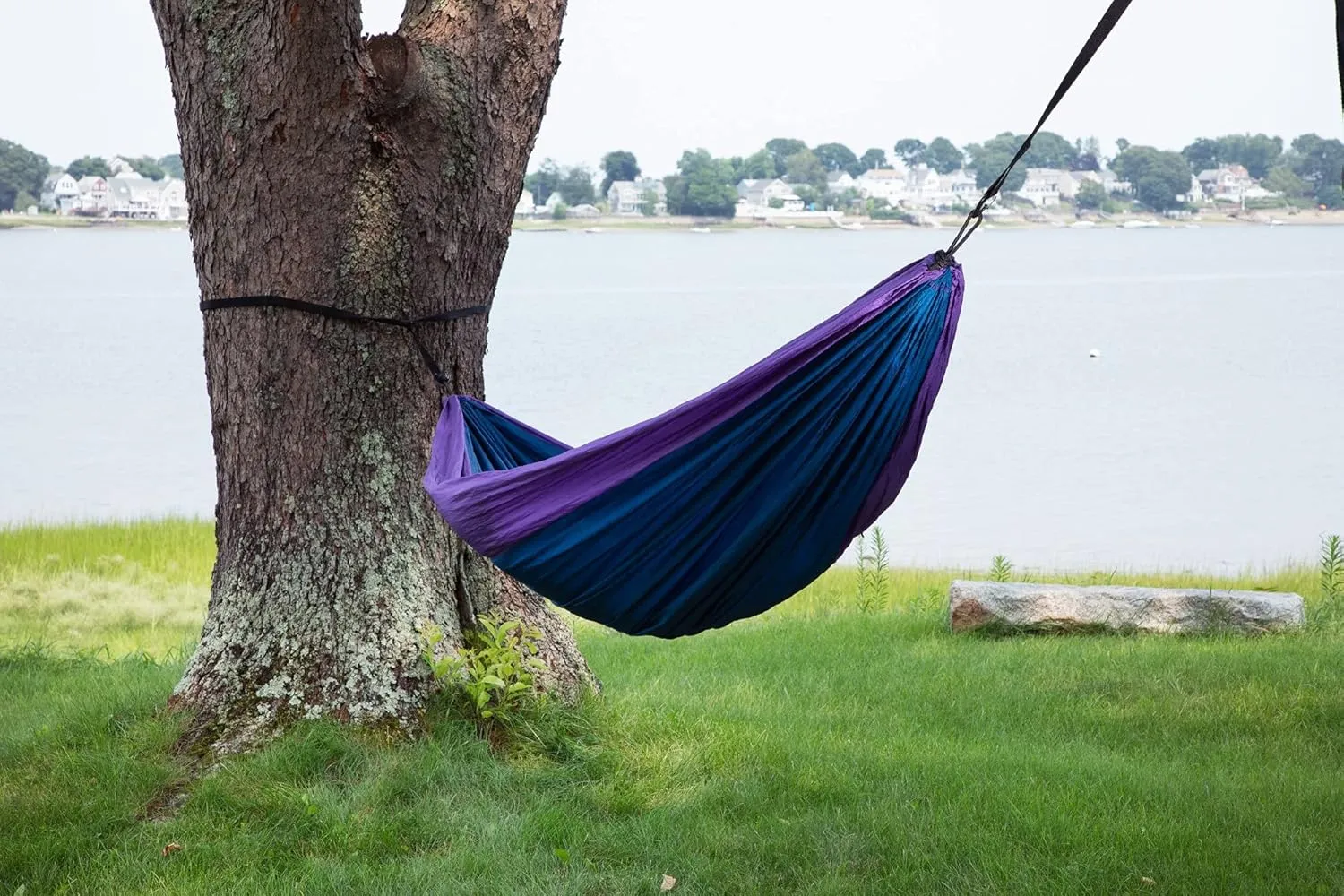 Makena Camping Hammock Set with Storage Bag Double Hammock for Two Outdoor Tree Swing Portable Hammock for Travel Camping Accessories Use Outside Backyard Backpacking Beach Picnic - Blue and Purple