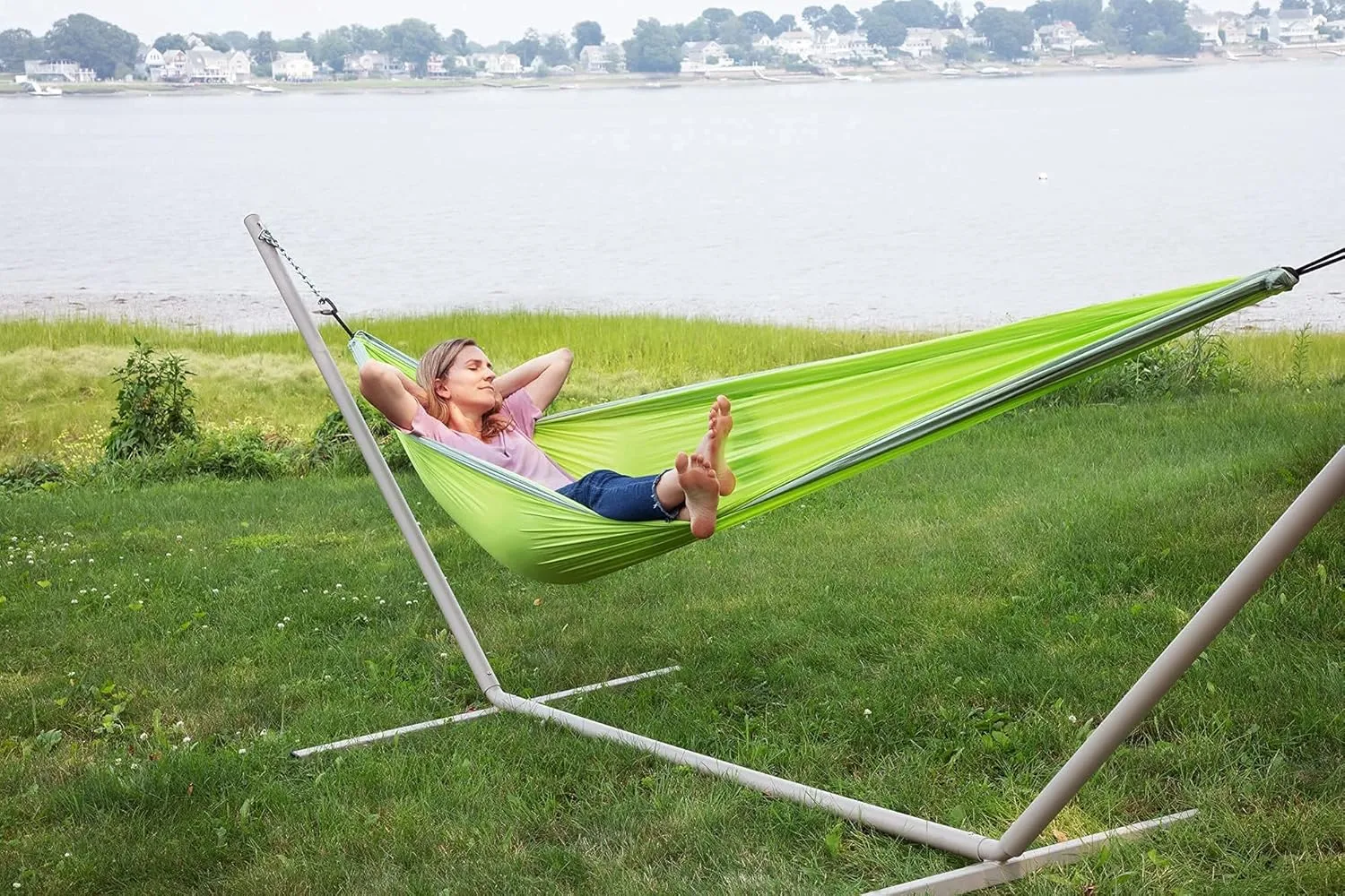 Makena Camping Hammock Set With Storage Bag Double Hammock for Two Outdoor Tree Swing Portable Hammock For Travel Camping Accessories Use Outside Backyard Backpacking Beach Picnic - Colibri Lime