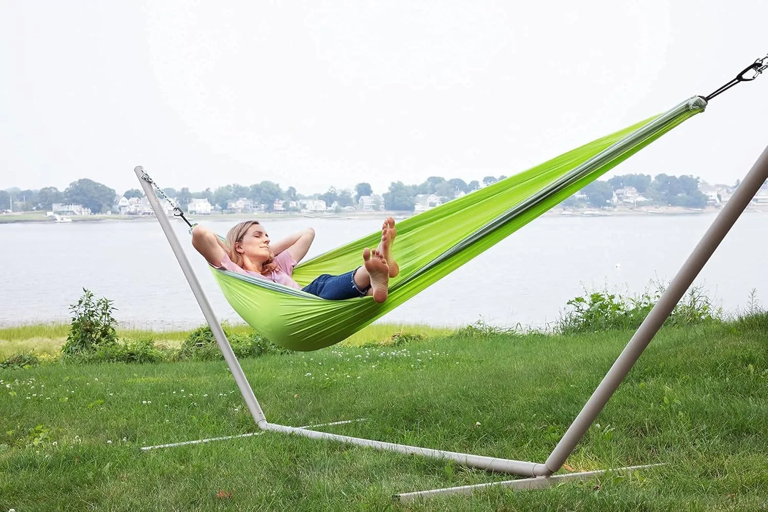 Makena Camping Hammock Set With Storage Bag Double Hammock for Two Outdoor Tree Swing Portable Hammock For Travel Camping Accessories Use Outside Backyard Backpacking Beach Picnic - Colibri Lime