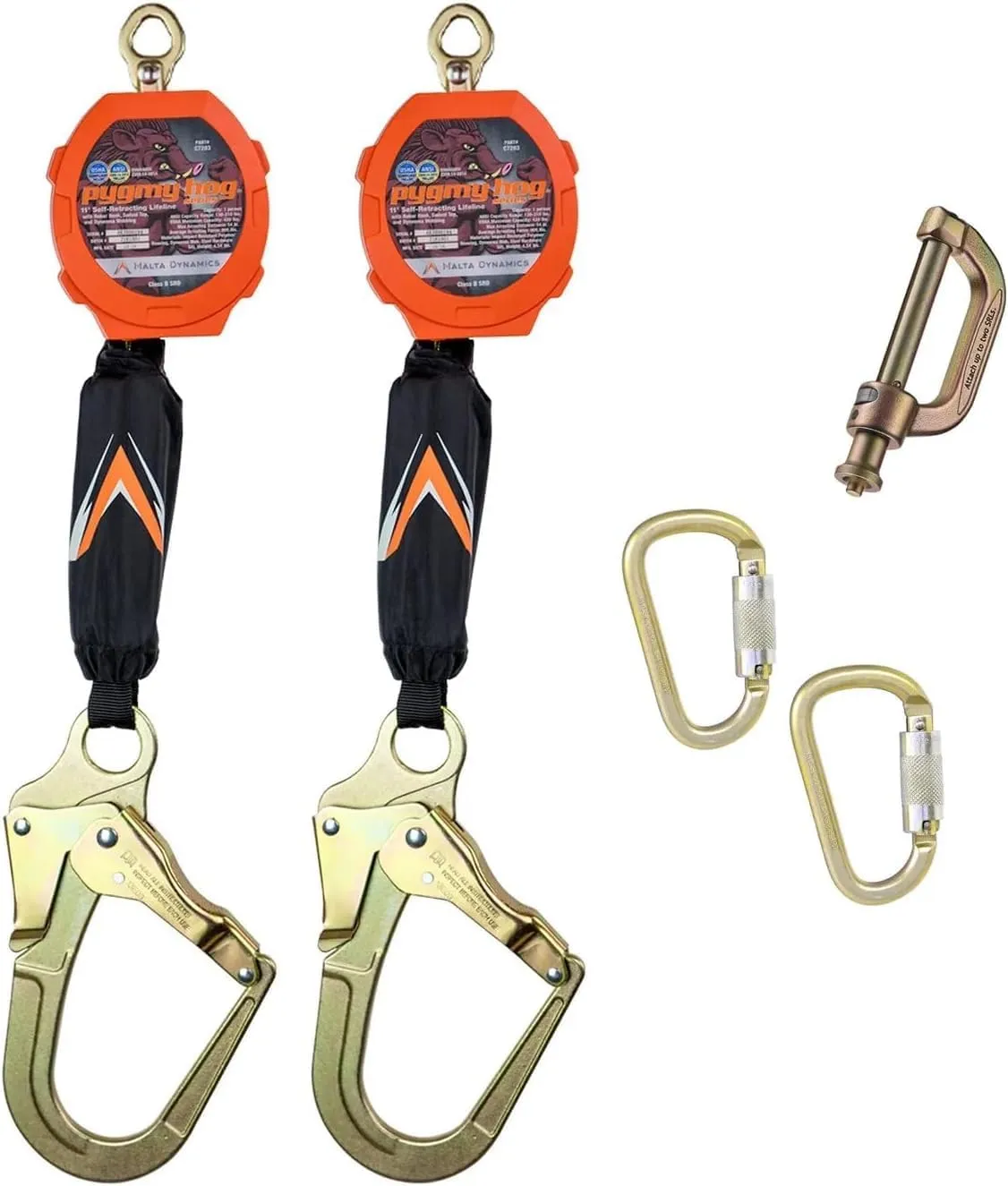 Malta Dynamics Pygmy Hog Web Self Retracting Lifeline – Fall Protection Retractable Safety Lanyard with Connector Kit and Rebar Hook, OSHA Compliant & ANSI Compliant (11 Foot Dual Kit)