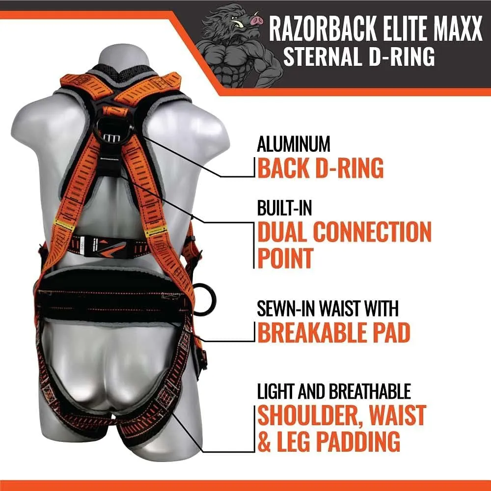 Malta Dynamics Razorback Elite MAXX - Safety Harness and Fall Protection Kit with Belt, Rescue Handles, OSHA & ANSI Compliant