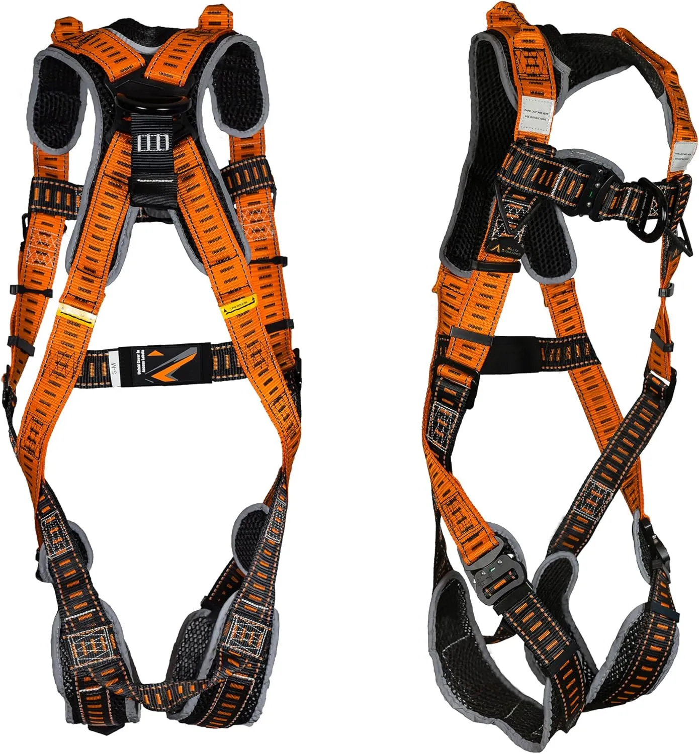 Malta Dynamics Razorback Elite Safety Harness – Lightweight Safety Harness Fall Protection Kit with Sewn in Belt and Sternal D-Rings for Fall Arrest, OSHA & ANSI Compliant (S-M)