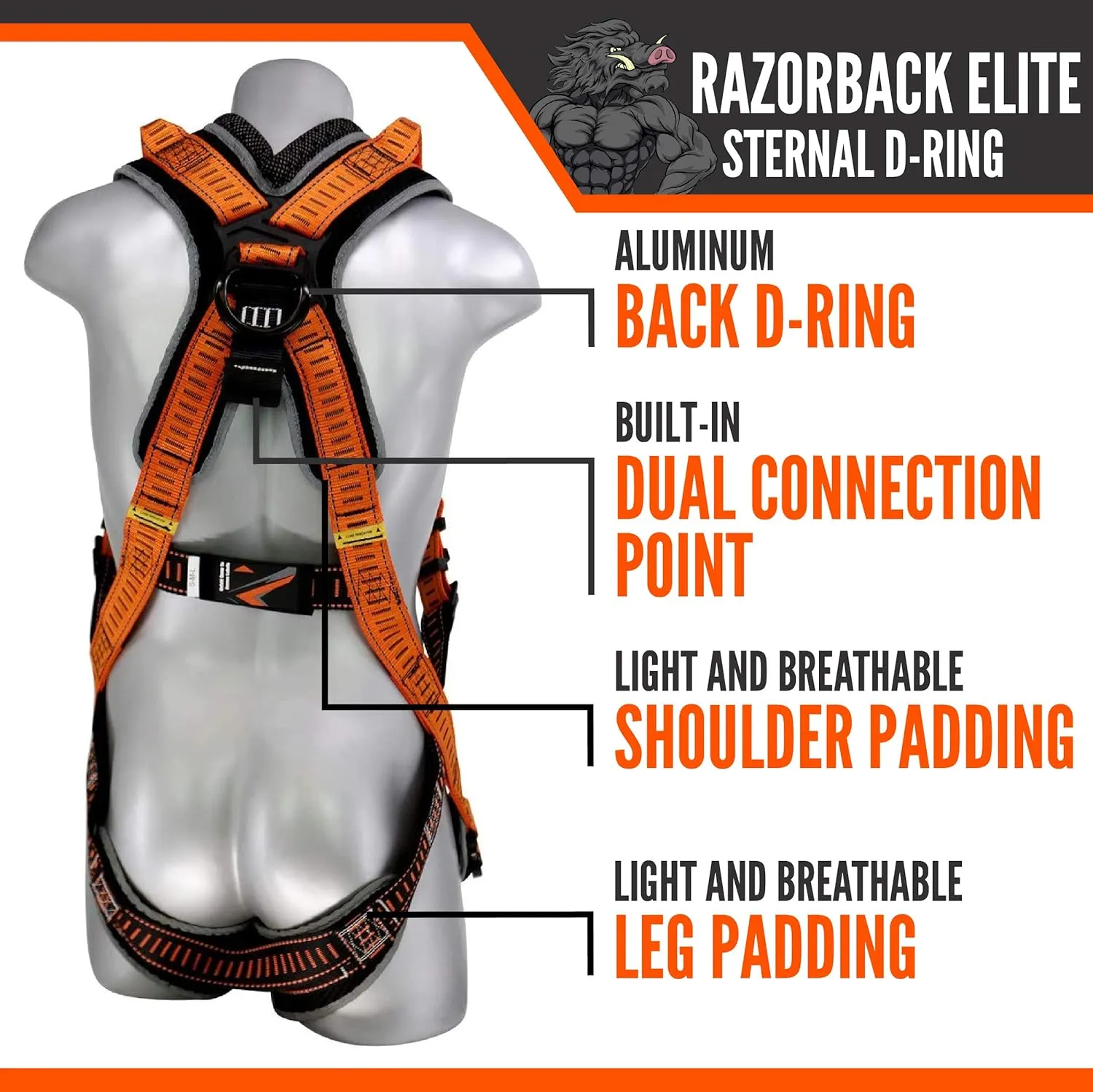 Malta Dynamics Razorback Elite Safety Harness – Lightweight Safety Harness Fall Protection Kit with Sewn in Belt and Sternal D-Rings for Fall Arrest, OSHA & ANSI Compliant (S-M)