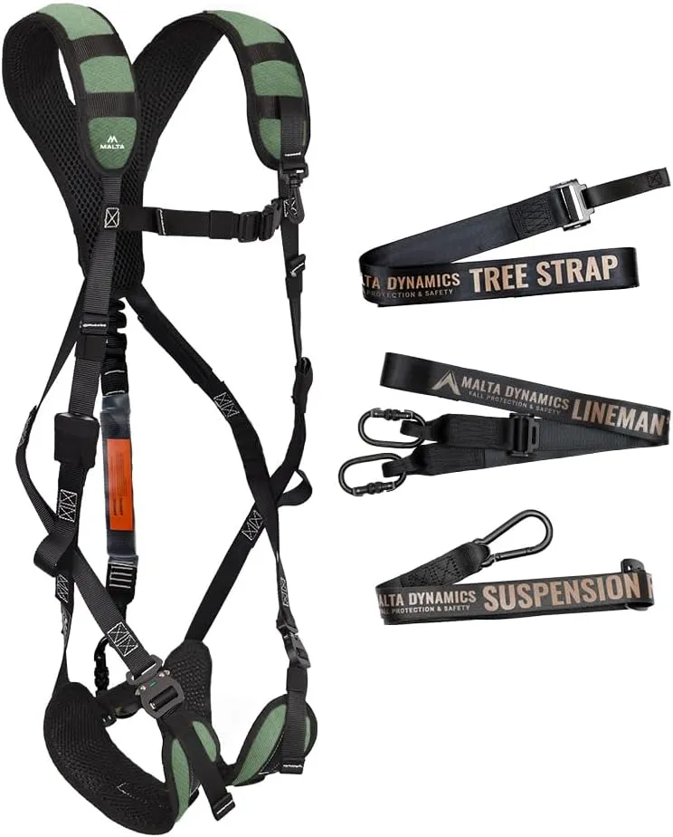Malta Hunting Safety Ultralight Hunting Safety Harness Set with Climbing Strap, Tree Strap, Deer Drag/Suspension Relief Strap