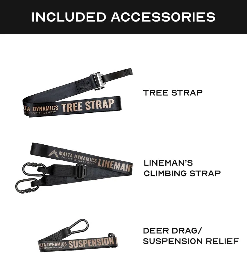 Malta Hunting Safety Ultralight Hunting Safety Harness Set with Climbing Strap, Tree Strap, Deer Drag/Suspension Relief Strap