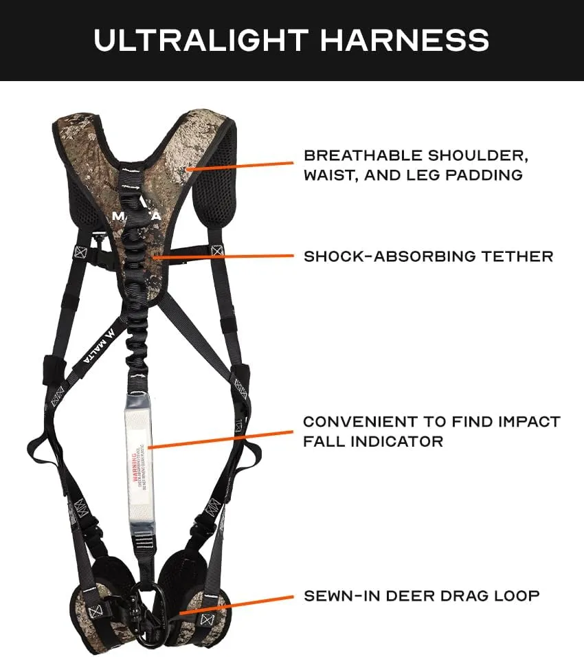 Malta Hunting Safety Ultralight Hunting Safety Harness Set with Climbing Strap, Tree Strap, Deer Drag/Suspension Relief Strap