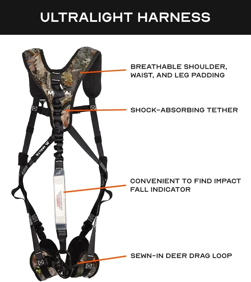 Malta Hunting Safety Ultralight Hunting Safety Harness Set with Climbing Strap, Tree Strap, Deer Drag/Suspension Relief Strap