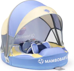 Mambobaby Baby Pool Float with Canopy & Tile, Kalolary Non-Inflatable Baby Swim Float Infant Swim Trainer Ring Toddler Pool Float with Adjustable Strap for 3-24 Months Age Boys Girls