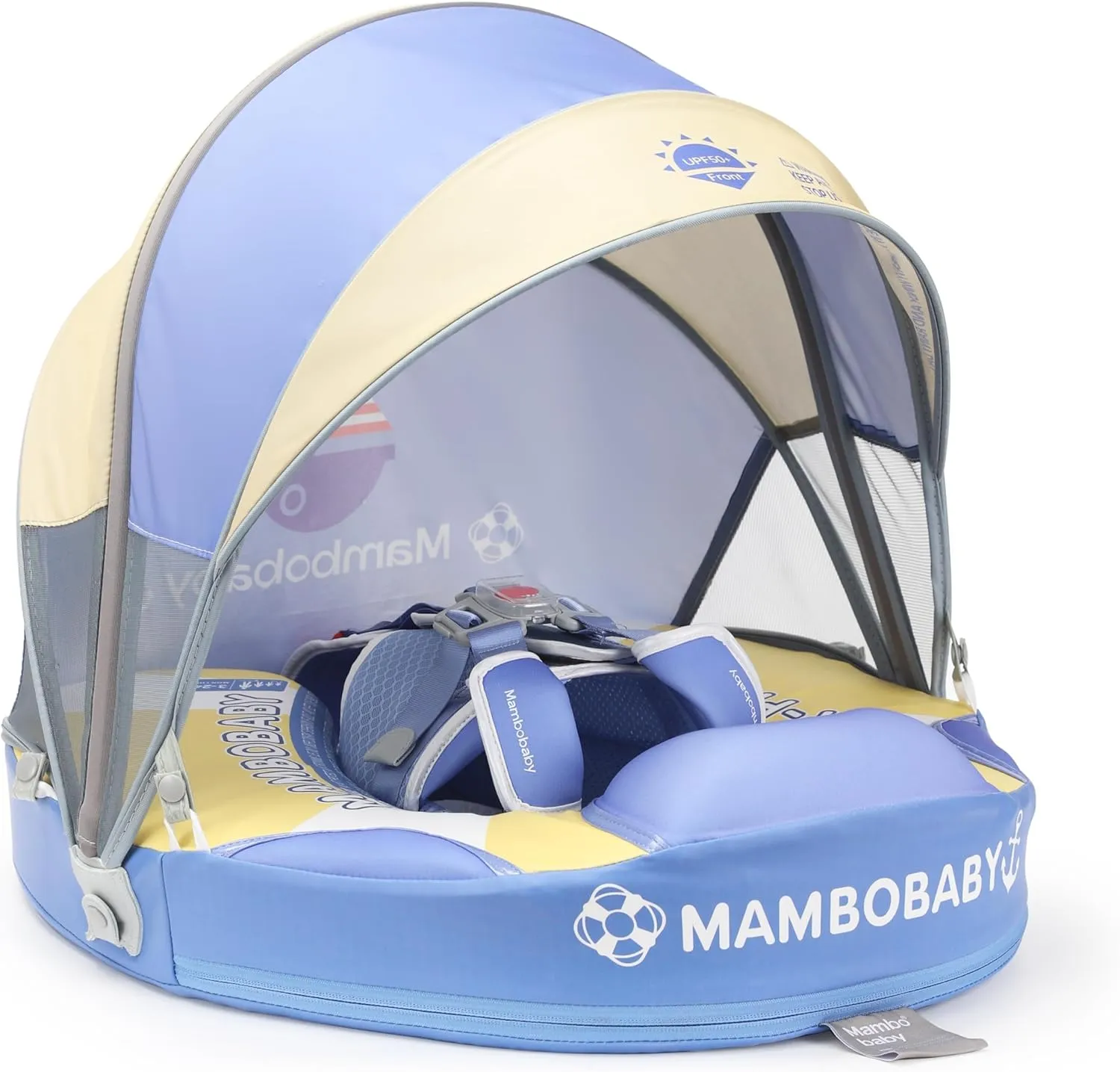 Mambobaby Baby Pool Float with Canopy & Tile, Kalolary Non-Inflatable Baby Swim Float Infant Swim Trainer Ring Toddler Pool Float with Adjustable Strap for 3-24 Months Age Boys Girls