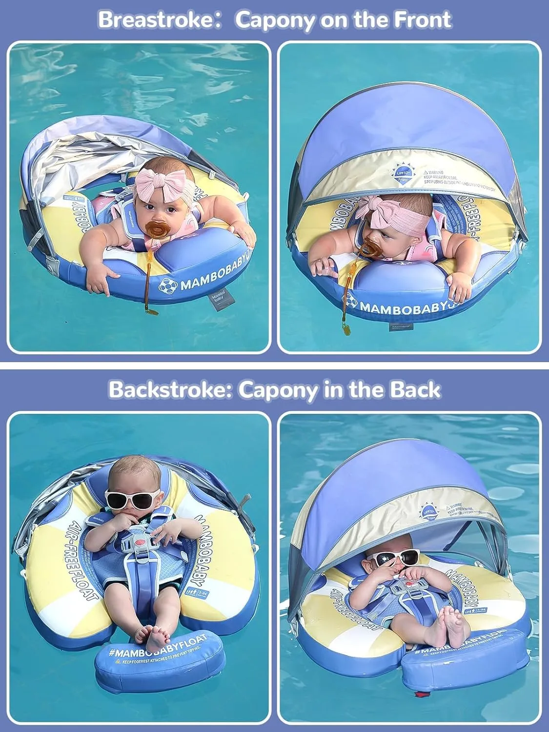 Mambobaby Baby Pool Float with Canopy & Tile, Kalolary Non-Inflatable Baby Swim Float Infant Swim Trainer Ring Toddler Pool Float with Adjustable Strap for 3-24 Months Age Boys Girls