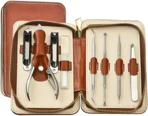 Manicure Professional Manicure Pedicure Set Stainless Steel Nail Clipper Set, Manicure 7-Piece Set Men and Women, Mens Nail Grooming Kit, Nail Kit, Manicure Set Nail Clippers Nail File(Brown)