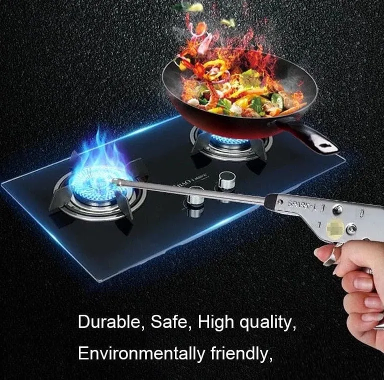 Manual Gun Lighter, Electronic Fire Pulse Ignitor, Metal Spark Stove Lighter, Kitchen Gun Gas Lighter, Fire Starter Spark Gas Burner, Pistol Shape Stainless Steel Igniter Spark Lighter for Kitchen
