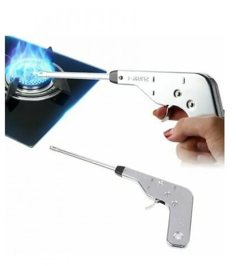 Manual Gun Lighter, Electronic Fire Pulse Ignitor, Metal Spark Stove Lighter, Kitchen Gun Gas Lighter, Fire Starter Spark Gas Burner, Pistol Shape Stainless Steel Igniter Spark Lighter for Kitchen