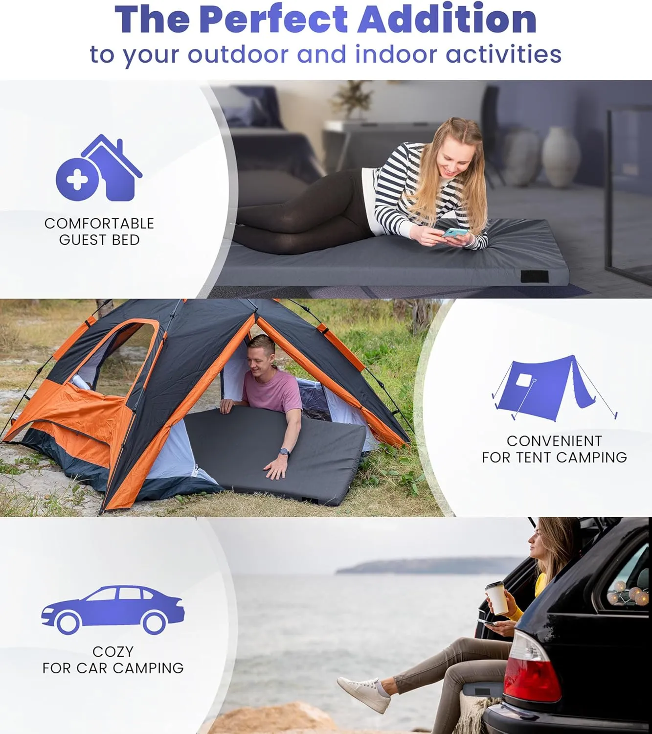 Matrix Comfort-Cell Memory Foam Camping Mattress Pad, Portable Foam Sleeping Pad for Camping, Roll up Sleeping Mat for Adults Floor Mattress Guest Floor Bed for Sleepover, Car, Tent SUV Cot Mattress