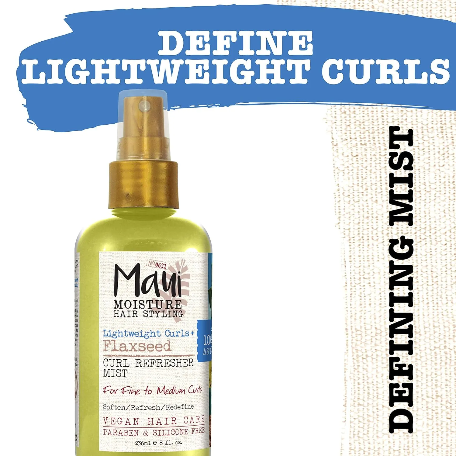 Maui Moisture Lightweight Curls   Flaxseed Curl Refresher Mist, Conditioning and Moisturizing Spray with Aloe Vera, Flaxseed Oil, Coconut Water, Vegan, Paraben Free, Silicone Free, 8 Fl Oz