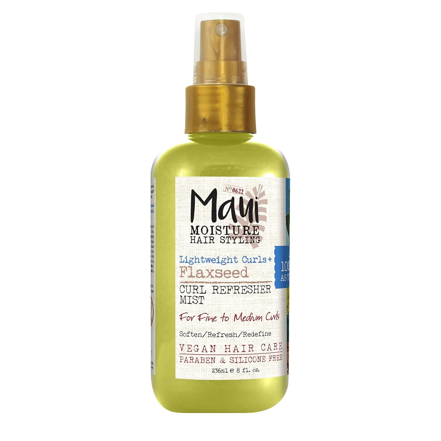 Maui Moisture Lightweight Curls   Flaxseed Curl Refresher Mist, Conditioning and Moisturizing Spray with Aloe Vera, Flaxseed Oil, Coconut Water, Vegan, Paraben Free, Silicone Free, 8 Fl Oz