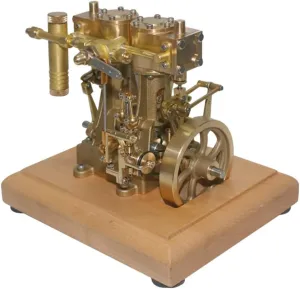 MechPuConToy Engine Model Kit That Works, Mini Retro Vertical Double-Cylinder Reciprocating Double-Acting Steam Engine Model with Speed Reducer, Science Experiment for Youth Adult