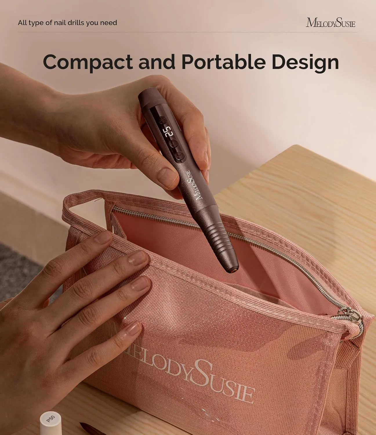 MelodySusie Electric Nail Drill - Cordless File for Acrylic Gel Nails, PC180G 25,000RPM Professional Portable Efile Manicure Pedicure Polishing Tool With Bits, Sanding Bands