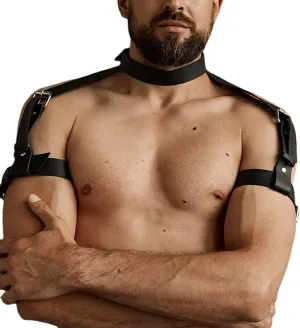 Men's Arm Harness Belt with Halter Collar Adjustable Buckles PU Leather Gothic Chest Harness Bondage Body Strap with Choker BDSM Cosplay Fetish Costume Bar Nightclub Clubwear Party Club Masquerade