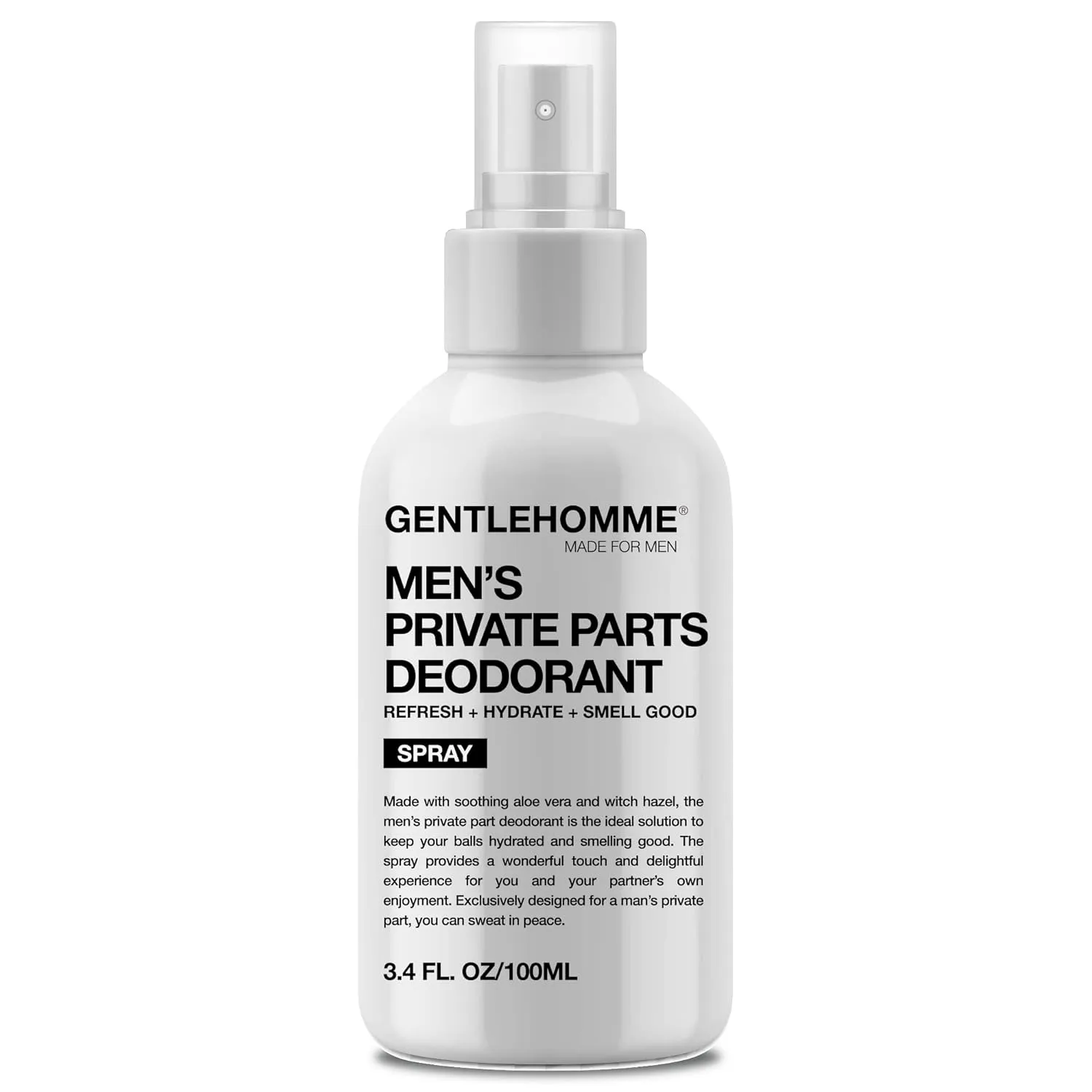 Men's Deodorant Spray for Intimate Areas - Anti-Chafing, Hydrating & Refreshing - with Aloe Vera & Witch Hazel - All Skin Types - Vegan - Amber Scent - 4oz