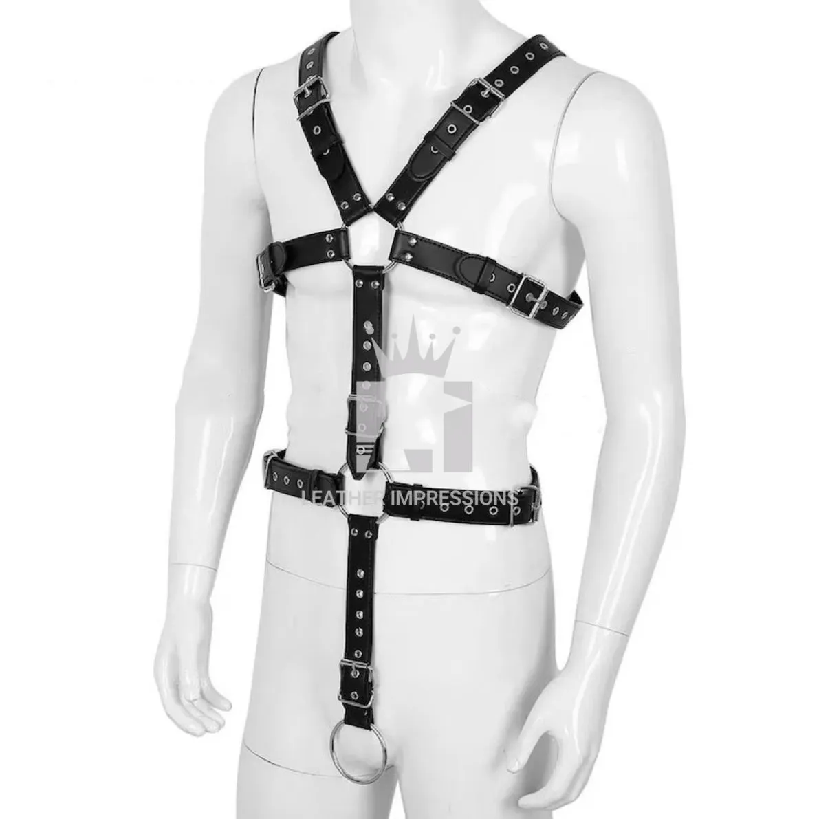 Mens Leather Chest Harness with Cockring Combo