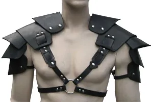 Men’s Leather Shoulder Harness – Adjustable LARP Body Armor with Stainless Steel Hardware