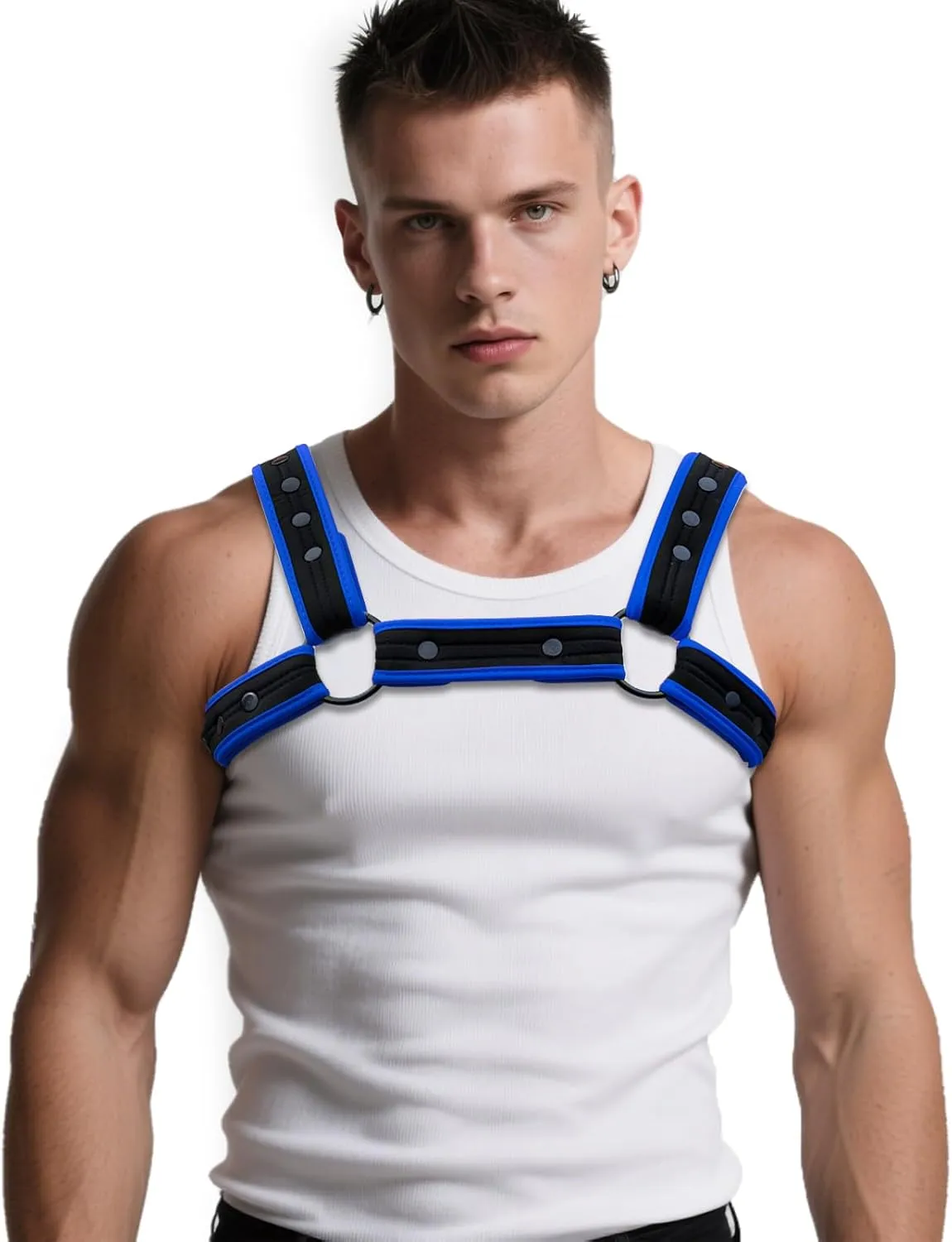 Men's Neoprene Sport Harness - Nylon Exterior with Alloy Rivets, 1.6-Inch Adjustable Strap Black Blue