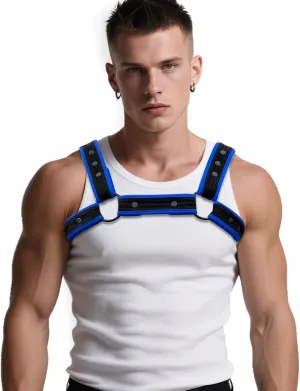 Men's Neoprene Sport Harness - Nylon Exterior with Alloy Rivets, 1.6-Inch Adjustable Strap Black Blue