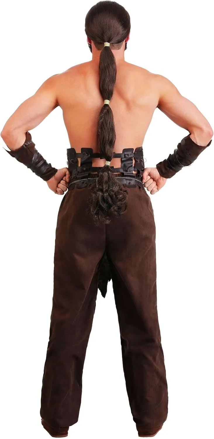Men's Warrior Costume Faux Suede Outfit, With Harness And Faux Fur Drape, Halloween Horse Warlord For Men