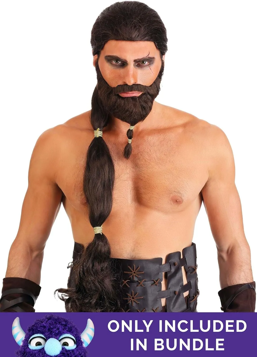 Men's Warrior Costume Faux Suede Outfit, With Harness And Faux Fur Drape, Halloween Horse Warlord For Men