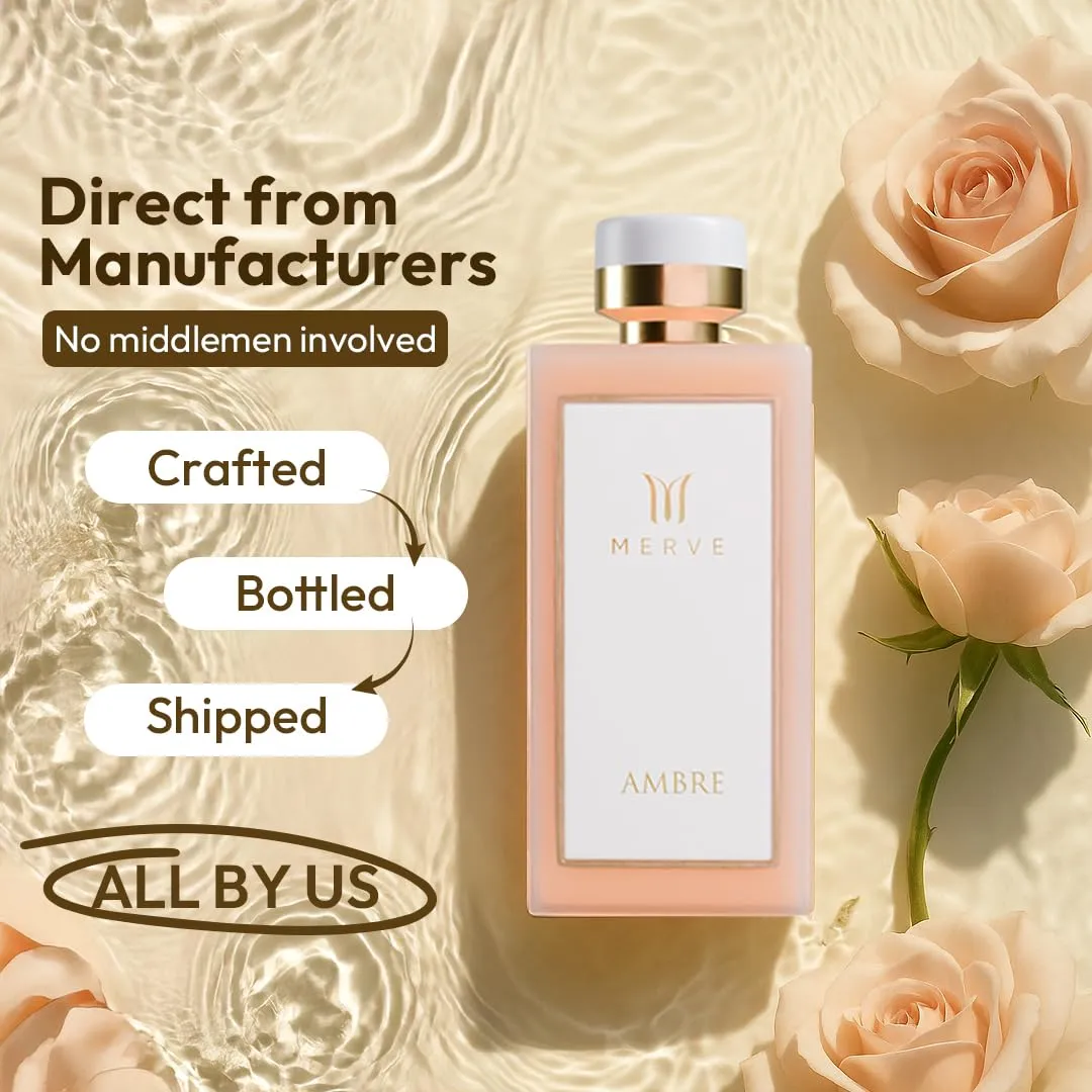 Merve Ambre Perfume For Women 3.4 oz | Premium Long Lasting Fragrance Luxury Scent | Jasmine, Honey, Floral, Fruity, Soft Spicy, Amber, Musk | Eau de Parfum