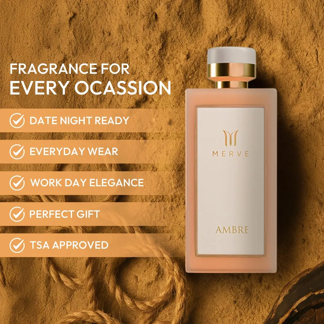 Merve Ambre Perfume For Women 3.4 oz | Premium Long Lasting Fragrance Luxury Scent | Jasmine, Honey, Floral, Fruity, Soft Spicy, Amber, Musk | Eau de Parfum