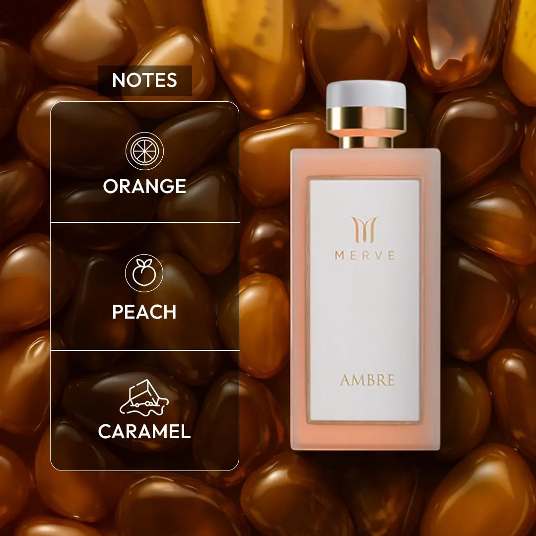 Merve Ambre Perfume For Women 3.4 oz | Premium Long Lasting Fragrance Luxury Scent | Jasmine, Honey, Floral, Fruity, Soft Spicy, Amber, Musk | Eau de Parfum