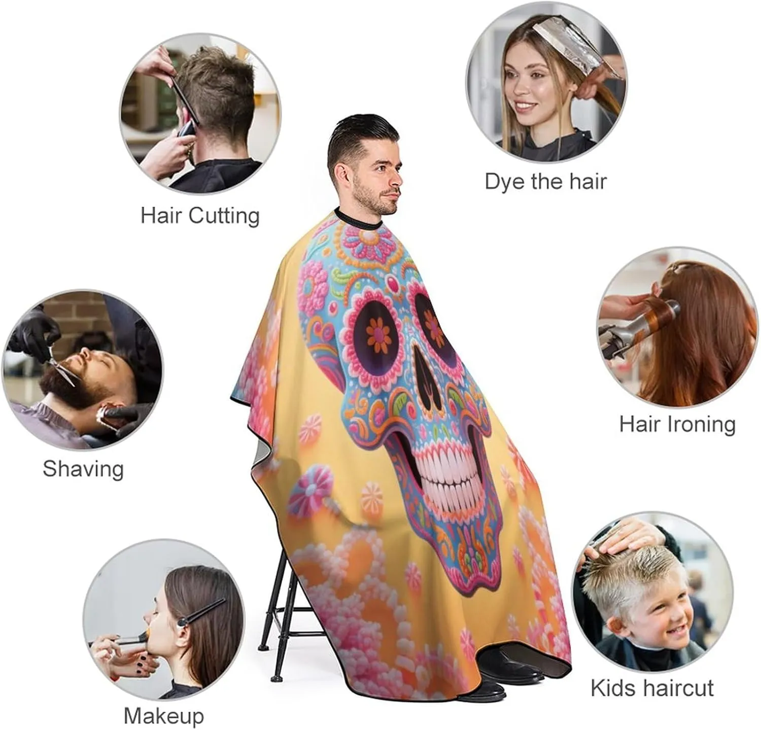 Mexican Sugar Skull Flower Art Salon Haircut Capes Hair Dress Apron Cloak - Adjustable Hairdresser Apron for Hairstylists, Easy Clean