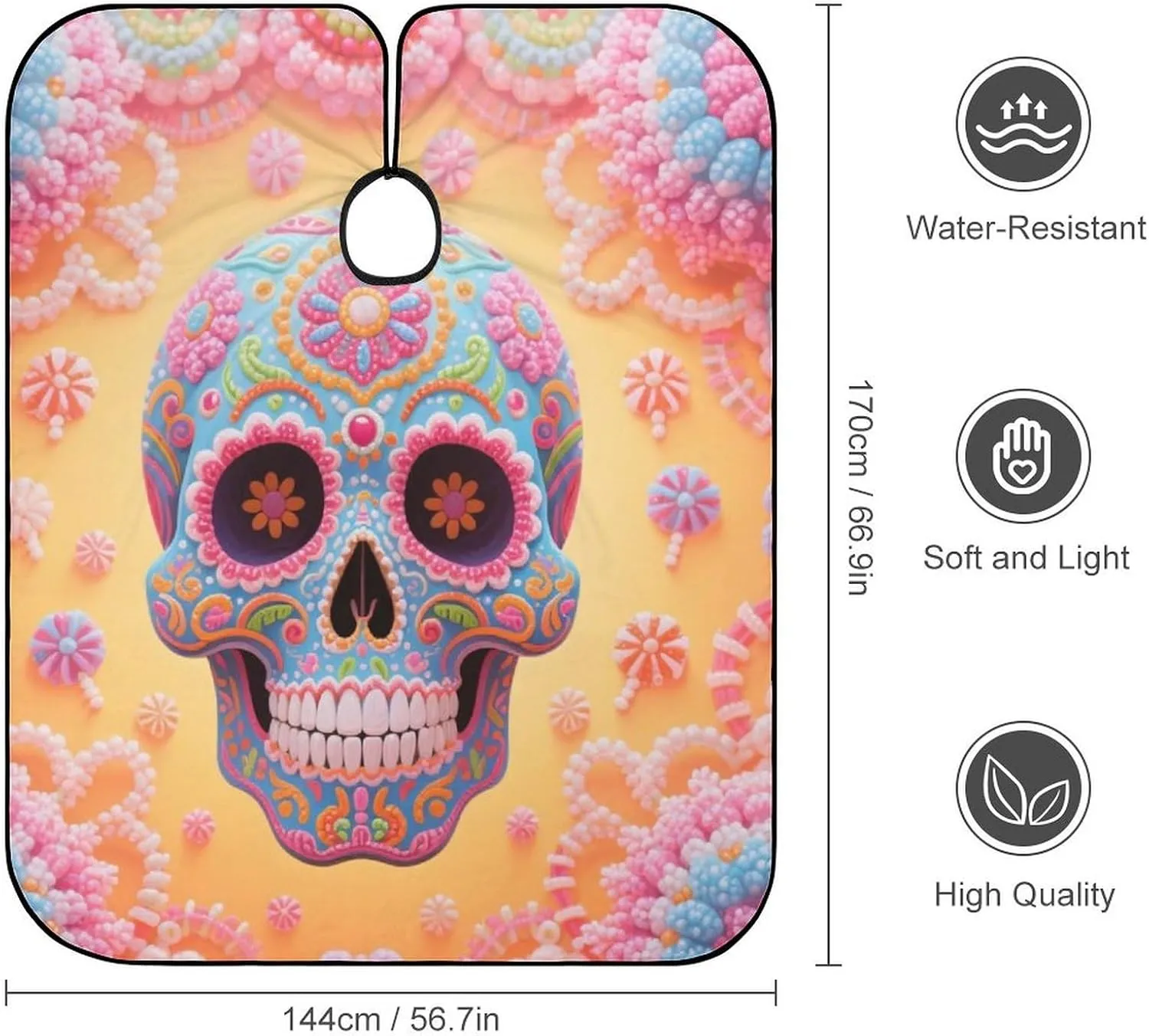 Mexican Sugar Skull Flower Art Salon Haircut Capes Hair Dress Apron Cloak - Adjustable Hairdresser Apron for Hairstylists, Easy Clean