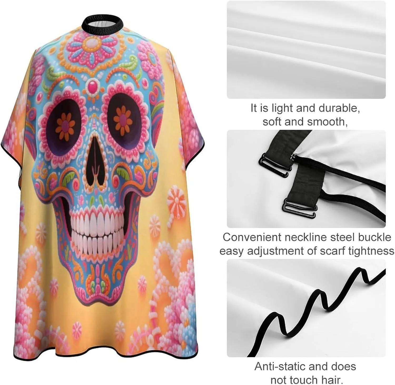 Mexican Sugar Skull Flower Art Salon Haircut Capes Hair Dress Apron Cloak - Adjustable Hairdresser Apron for Hairstylists, Easy Clean