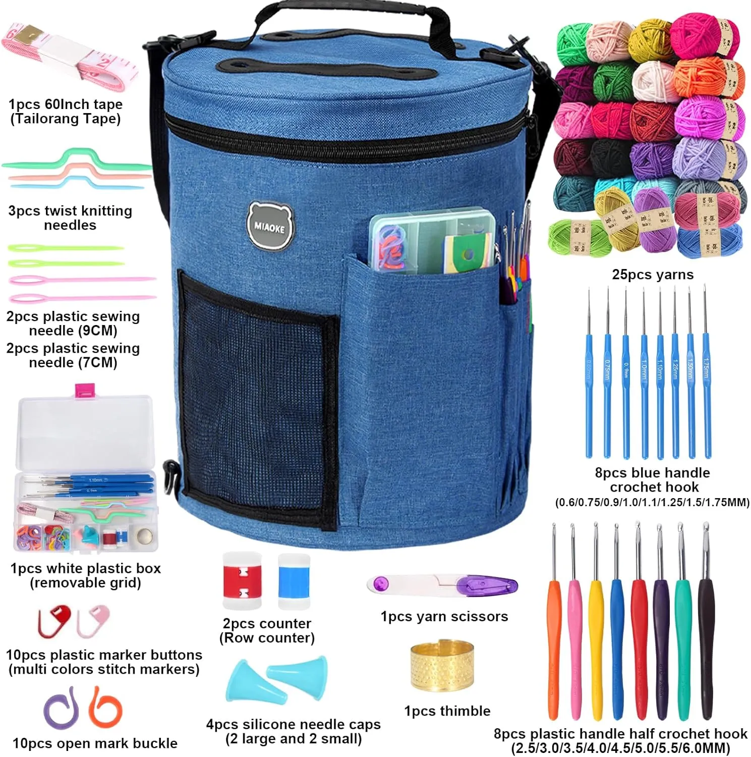 MIAOKE 79pc Crochet Kit, Large Knitting Bag Yarn Storage Organizer, Crocheting Starter Kits with Waterproof Bag, Beginner Knitting Accessories Set, for Beginners Adults Travel Crochet Supplies