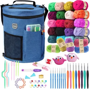 MIAOKE 79pc Crochet Kit, Large Knitting Bag Yarn Storage Organizer, Crocheting Starter Kits with Waterproof Bag, Beginner Knitting Accessories Set, for Beginners Adults Travel Crochet Supplies