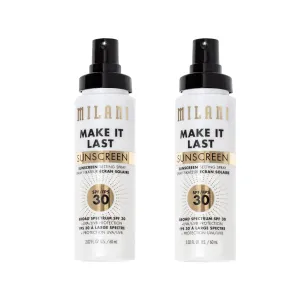 Milani Make It Last Sunscreen - Sunscreen Setting Spray with SPF 30 - Makeup Primer and Setting Spray with SPF30 Sunscreen, Long Lasting Makeup Finishing Spray - 2 Pack