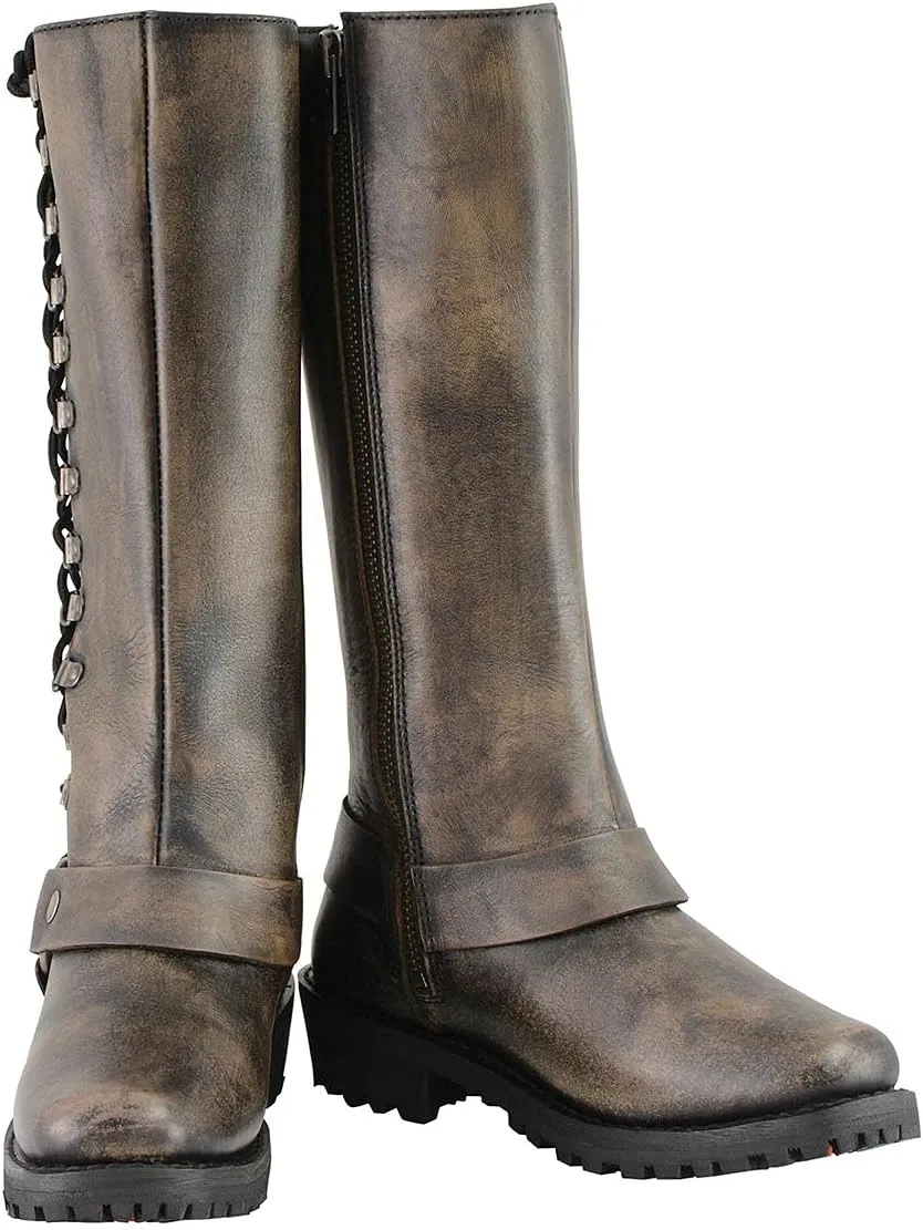 Milwaukee Leather Women's Distressed Brown Leather 14-inch Classic Harness Square Toe Motorcycle Rider Boots MBL9368-7