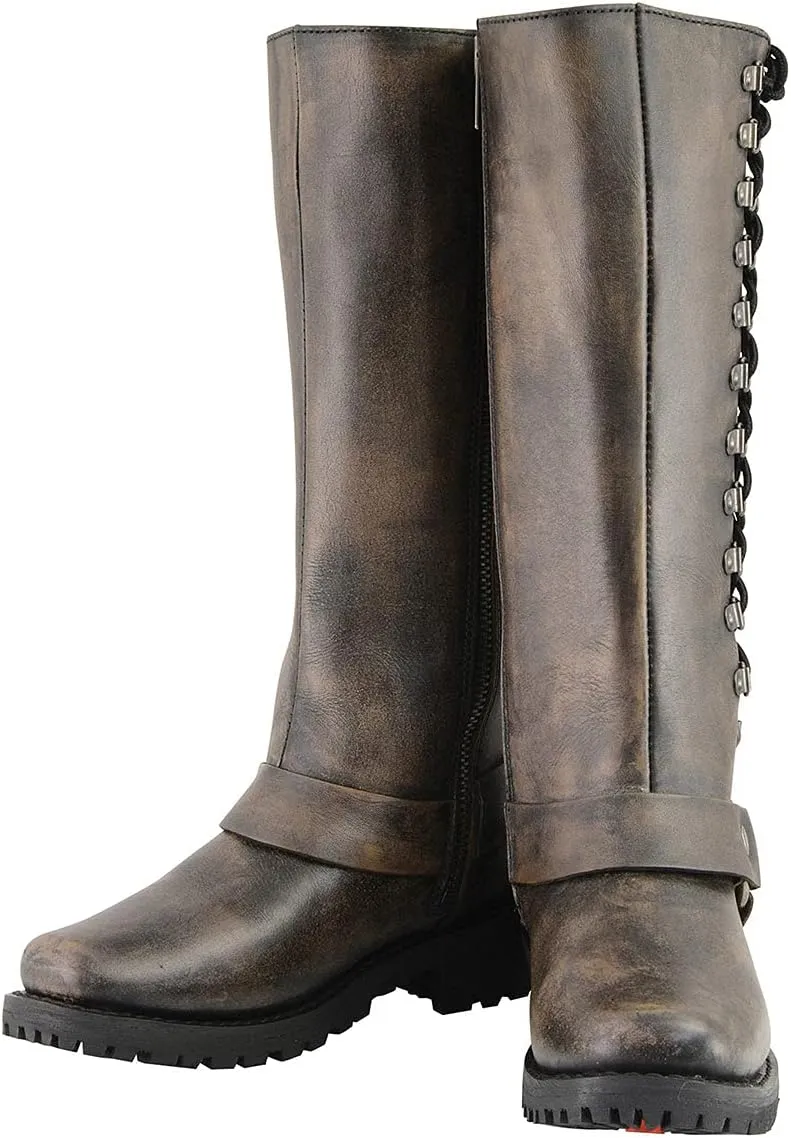Milwaukee Leather Women's Distressed Brown Leather 14-inch Classic Harness Square Toe Motorcycle Rider Boots MBL9368-7