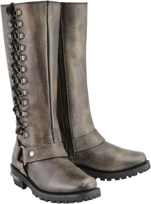 Milwaukee Leather Women's Distressed Brown Leather 14-inch Classic Harness Square Toe Motorcycle Rider Boots MBL9368-7