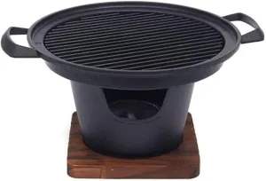 Mini BBQ Grill Cast Iron Portable Stove with Base and Fuel Holder Camping Stove BBQ Grill Pans for Outdoor Cooking Hiking Picnic Travel，