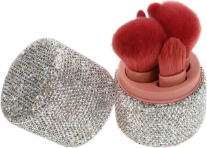 Mini Cosmetics Brush Kit with Bling Crystal Holder Travel Makeup Brush Set Compact Organizing Case for Eyeshadow Contour Foundation